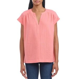 SPLENDID Boxy Lightweight Linen Blend V Neck Blouse Top